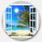 Designart - Window Open to Beach with Palm' Extra Large Seashore Metal Circle Wall Art